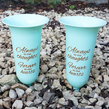 Set of 2 Forever in Our Hearts Fluted Spiked Memorial Grave Cemetery Flower Vases