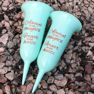 Set of 2 Forever in Our Hearts Fluted Spiked Memorial Grave Cemetery Flower Vases