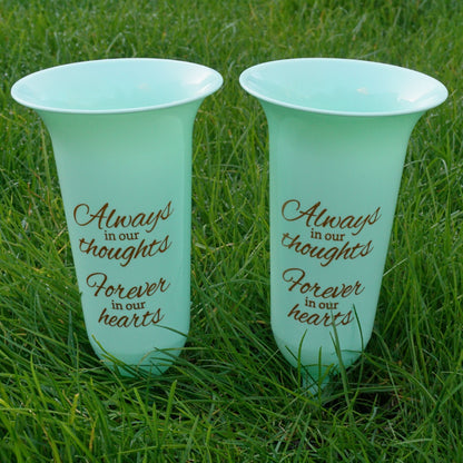 Set of 2 Forever in Our Hearts Fluted Spiked Memorial Grave Cemetery Flower Vases