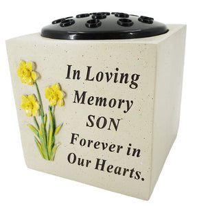 Special Son Daffodil Flower Graveside Memorial Rose Bowl Vase