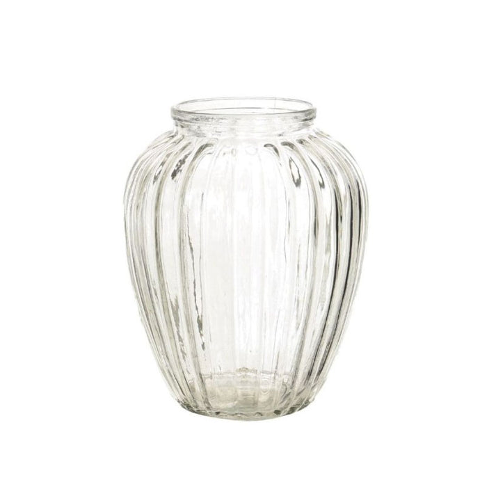 Round Ribbed Clear Flower Glass Vase (11cm)