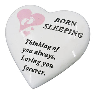 Born Sleeping Pink Little Girl Baby Memorial Graveside Heart Ornament Plaque