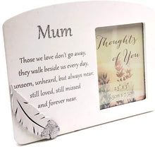 Load image into Gallery viewer, Memorial Mum Silver Feather Remembrance Photo Frame
