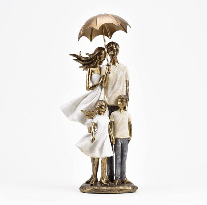 Family of Four with Umbrella Bronze Lady Figure Home Decor Ornament Figurine