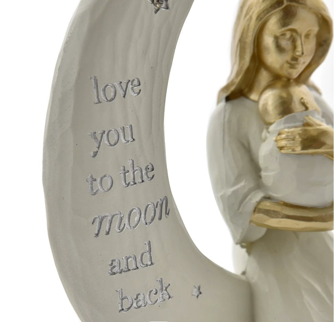 Mother and Baby Love You to the Moon and Back Gold Lady Figure Ornament
