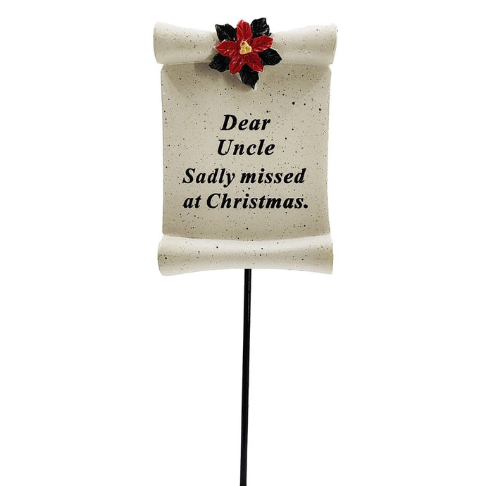 Dear Uncle Christmas Xmas Poinsettia Flower Memorial Tribute Stick