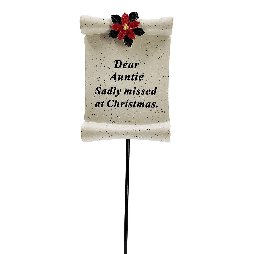 Dear Auntie Christmas Xmas Poinsettia Flower Memorial Tribute Stick