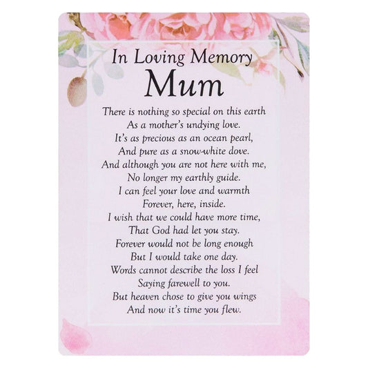 Loving Memory Mum Pink Memorial Remembrance Verse Plastic Coated Graveside Card