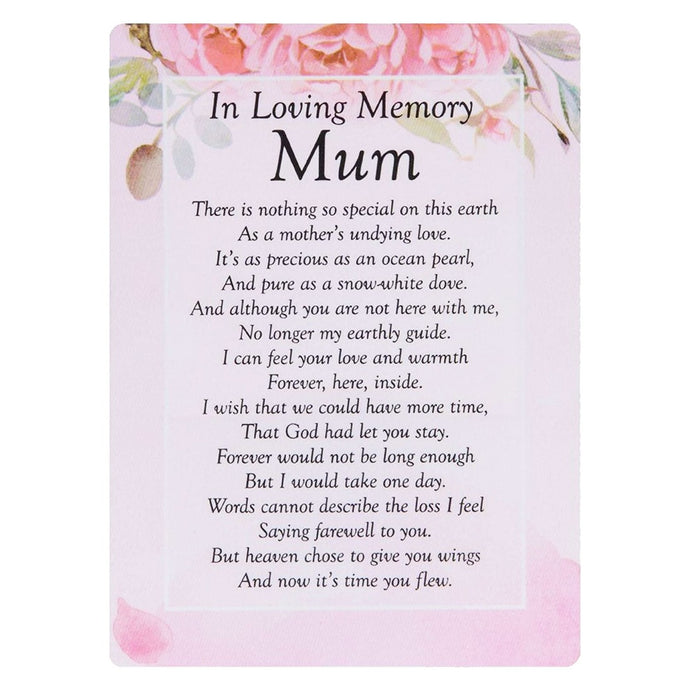 Loving Memory Mum Pink Memorial Remembrance Verse Plastic Coated Graveside Card