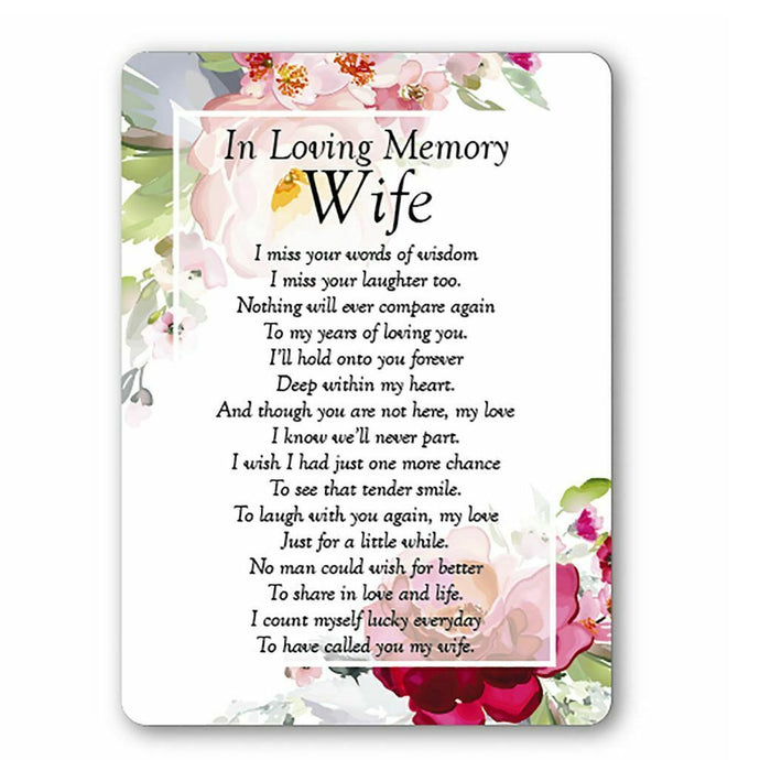 Loving Memory Wife Peony Memorial Remembrance Verse Plastic Coated Grave Card