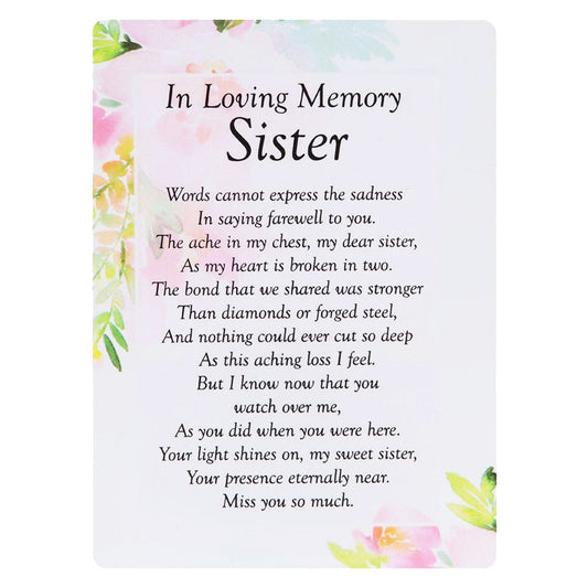 Loving Memory Sister Floral Memorial Remembrance Verse Plastic Coated Graveside Card