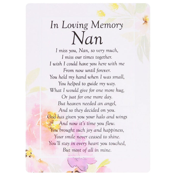 Loving Memory Nan Floral Memorial Remembrance Card
