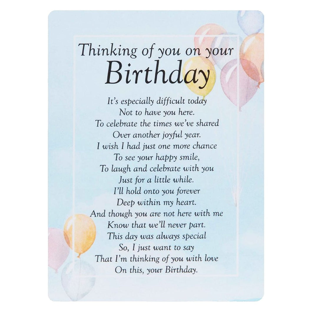 On Your Birthday Balloon Memorial Remembrance Card