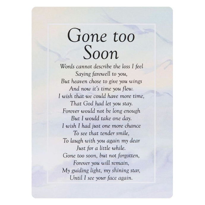 Gone Too Soon Memorial Plastic Coated Remembrance Card