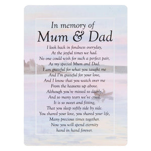 Mum and Dad Sea Memorial Plastic Coated Remembrance Card