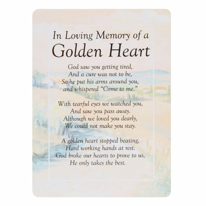 A Golden Heart Plastic Coated Memorial Remembrance Card