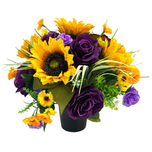 Load image into Gallery viewer, Clytie Yellow Sunflower Purple Rose Artificial Flower Memorial Arrangement