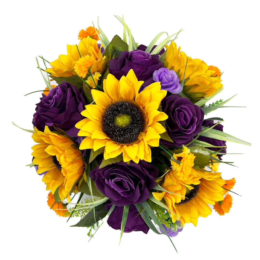 Clytie Yellow Sunflower Purple Rose Artificial Flower Memorial Arrangement