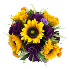 Load image into Gallery viewer, Clytie Yellow Sunflower Purple Rose Artificial Flower Memorial Arrangement