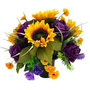 Clytie Yellow Sunflower Purple Rose Artificial Flower Memorial Arrangement