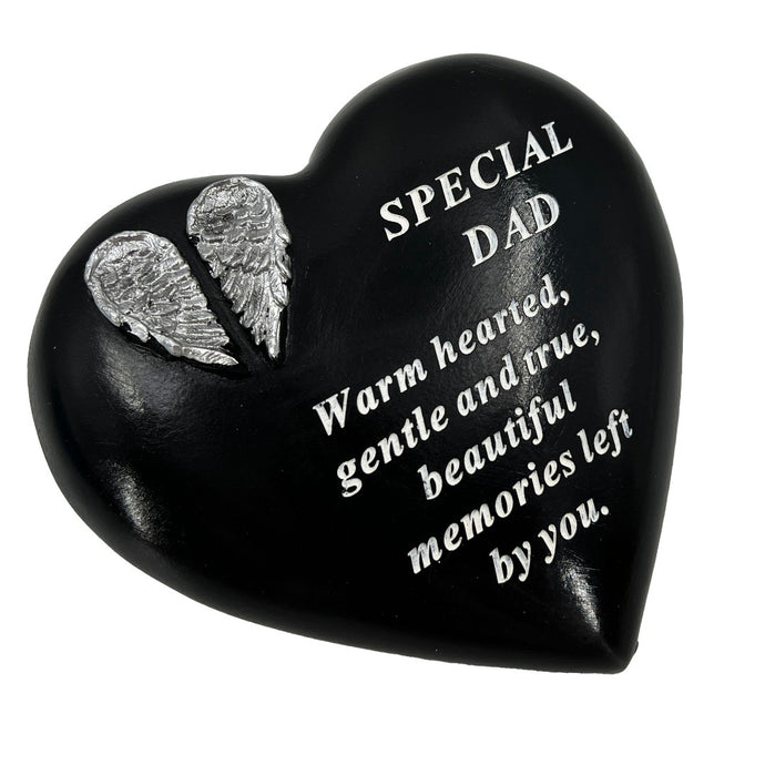 Special Dad Angel Wings Memorial Black Heart Grave Plaque Ornament