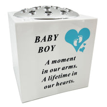 Load image into Gallery viewer, Born Sleeping Blue Little Boy Baby Memorial Graveside Plastic Flower Vase