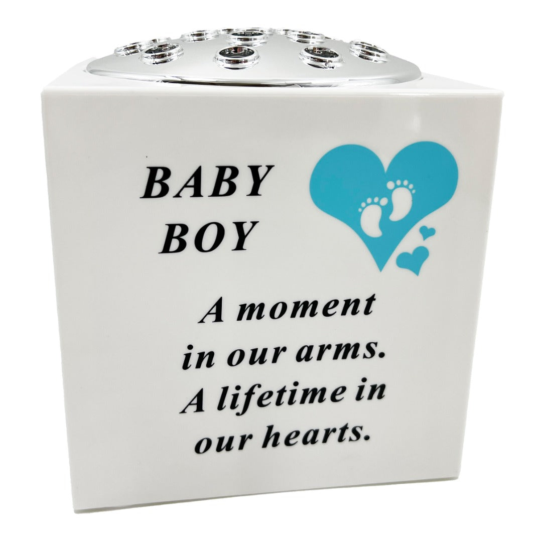 Born Sleeping Blue Little Boy Baby Memorial Graveside Plastic Flower Vase