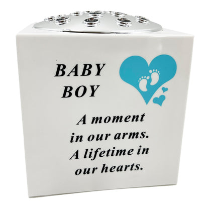 Born Sleeping Blue Little Boy Baby Memorial Graveside Plastic Flower Vase