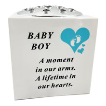 Load image into Gallery viewer, Born Sleeping Blue Little Boy Baby Memorial Graveside Plastic Flower Vase