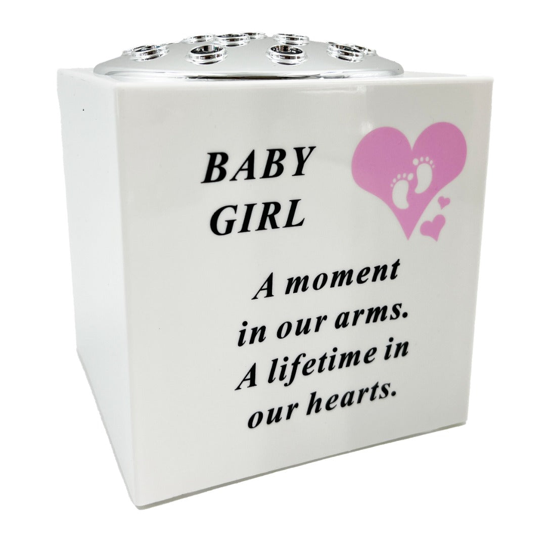 Born Sleeping Pink Little Girl Baby Memorial Graveside Plastic Flower Vase