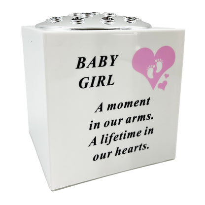 Born Sleeping Pink Little Girl Baby Memorial Graveside Plastic Flower Vase