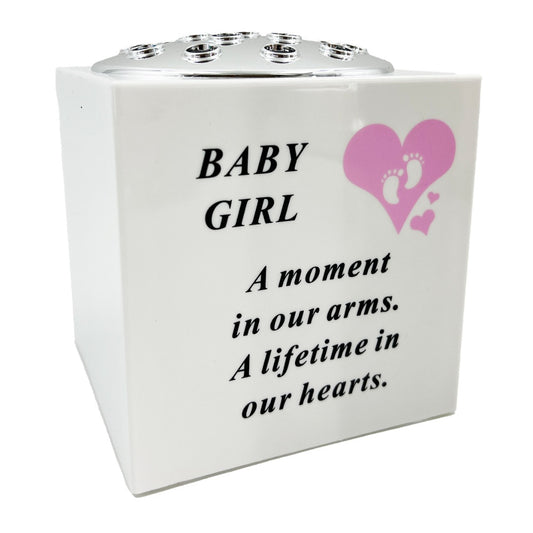 Born Sleeping Pink Little Girl Baby Memorial Graveside Plastic Flower Vase