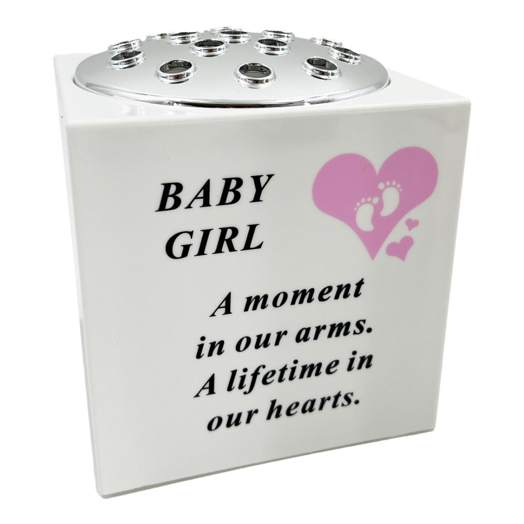 Born Sleeping Pink Little Girl Baby Memorial Graveside Plastic Flower Vase