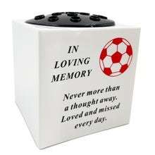 Load image into Gallery viewer, Red Football In Loving Memory Memorial Graveside White Plastic Flower Vase
