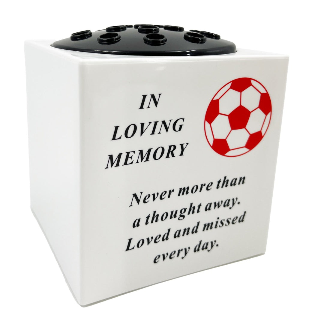 Red Football In Loving Memory Memorial Graveside White Plastic Flower Vase