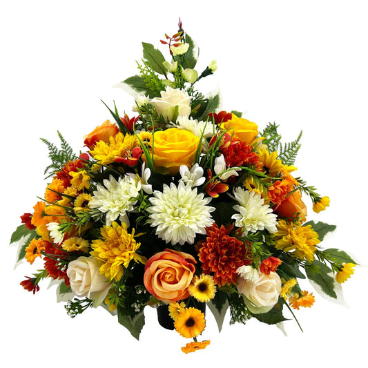Hailey Large Orange Rose Daisy Artificial Flower Memorial Arrangement