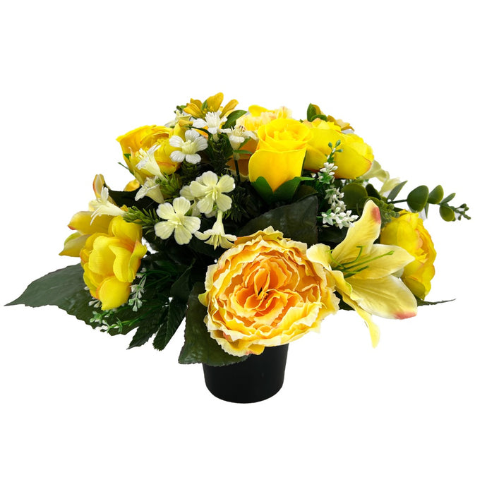 Yara Yellow Peony Rose Lily Artificial Flower Memorial Arrangement