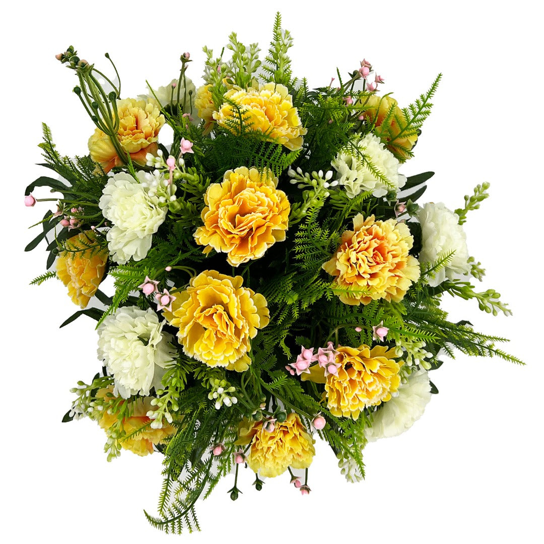 Arlet Yellow White Carnation Artificial Flower Memorial Arrangement