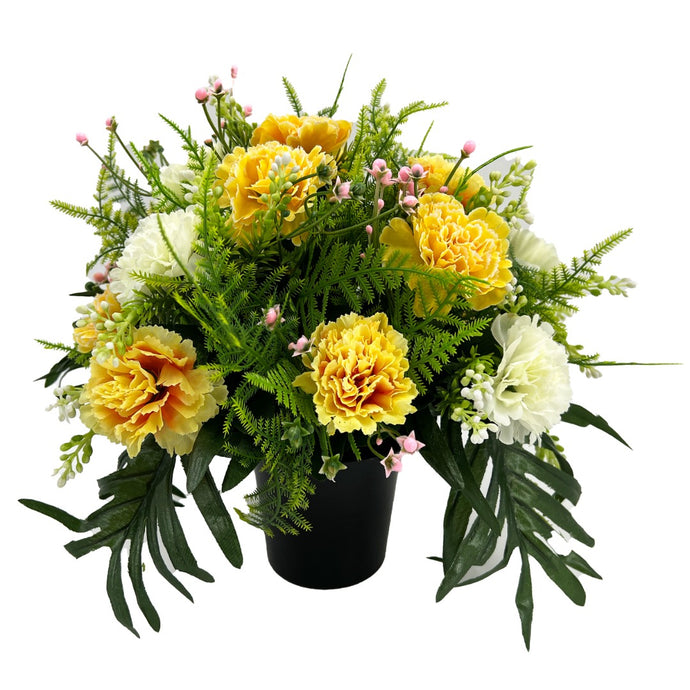 Arlet Yellow White Carnation Artificial Flower Memorial Arrangement