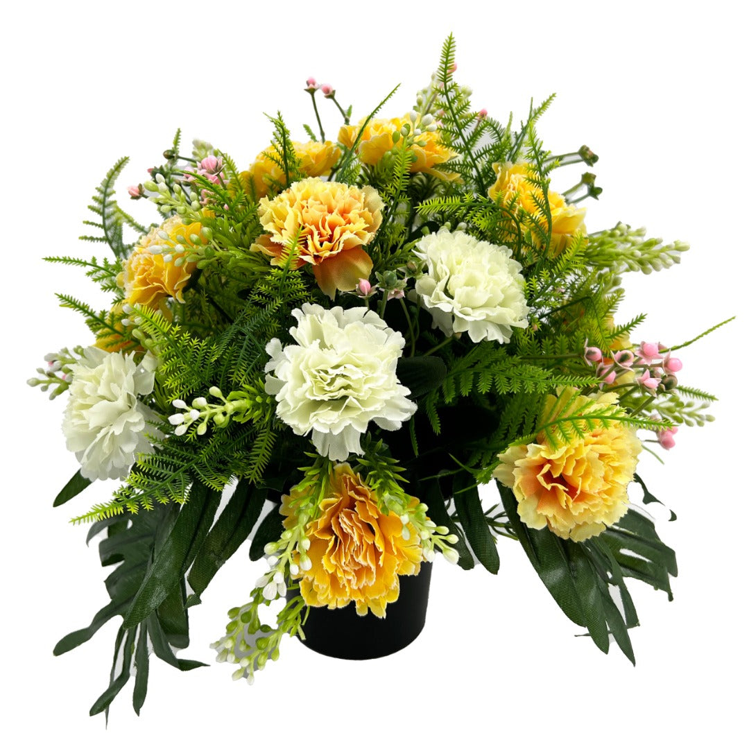 Arlet Yellow White Carnation Artificial Flower Memorial Arrangement