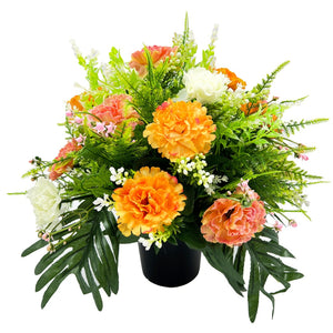 Felix Orange White Carnation Artificial Flower Memorial Arrangement