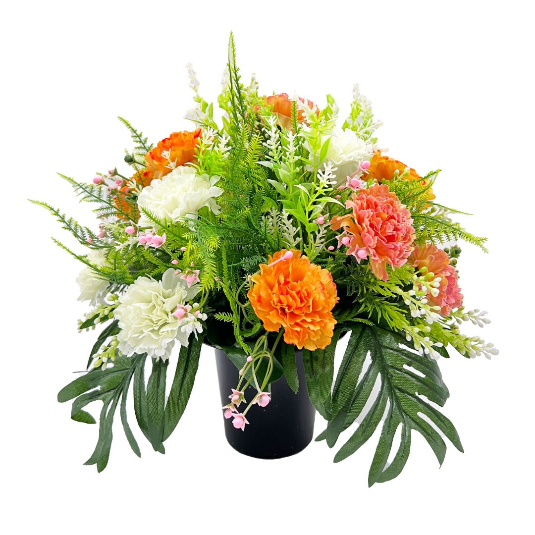 Felix Orange White Carnation Artificial Flower Memorial Arrangement