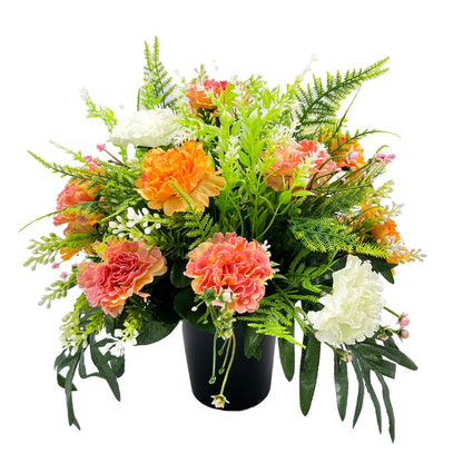 Felix Orange White Carnation Artificial Flower Memorial Arrangement