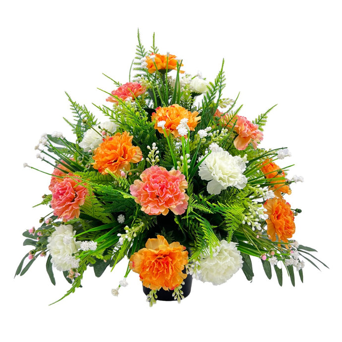 Willis Orange White Carnation Artificial Flower Memorial Arrangement