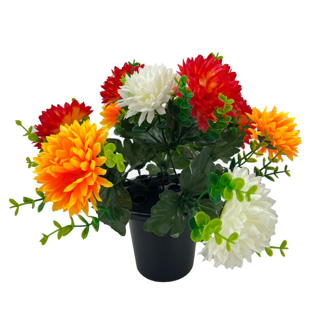 Orange Red Chrysanthemum Artificial Flower Graveside Cemetery Memorial Arrangement