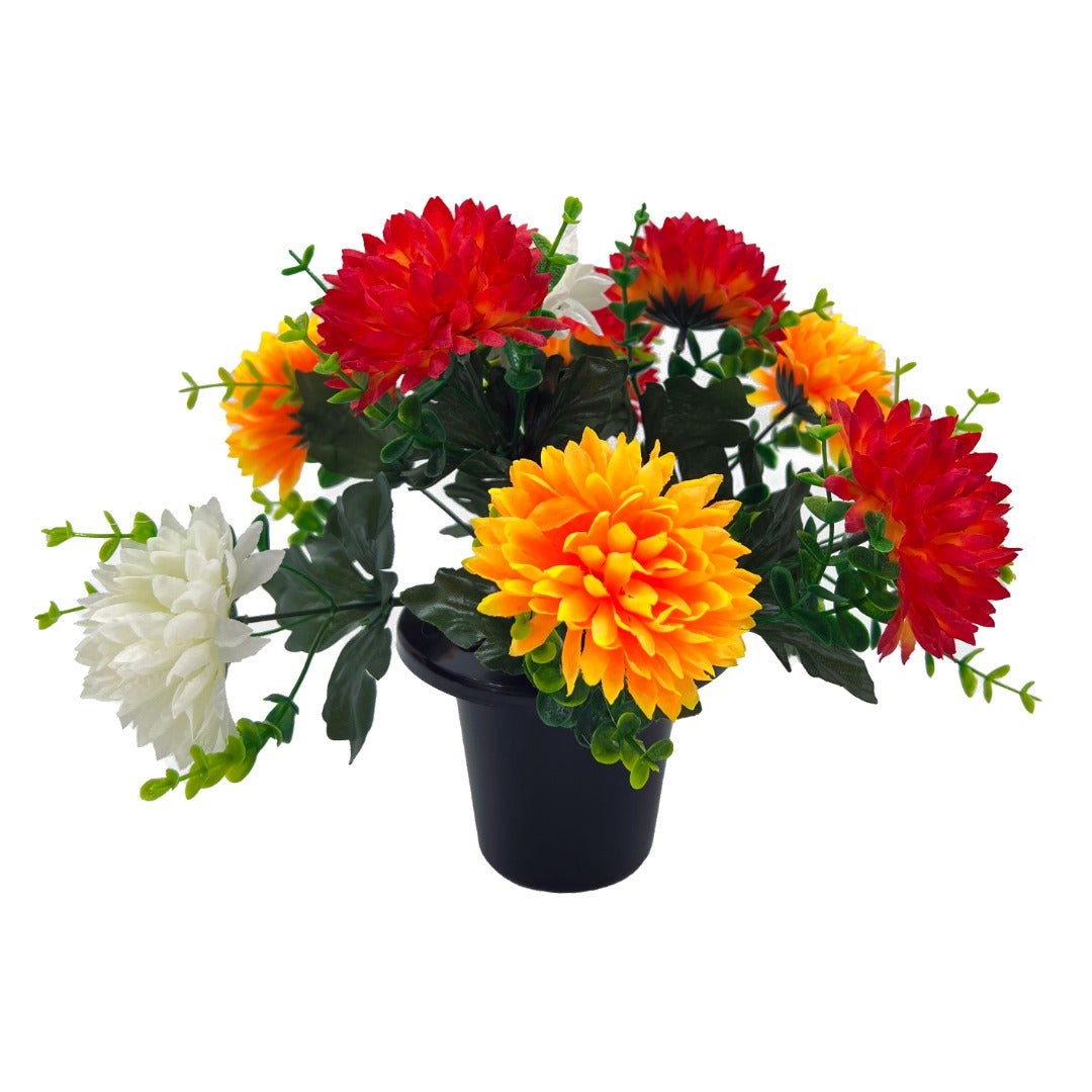 Orange Red Chrysanthemum Artificial Flower Graveside Cemetery Memorial Arrangement