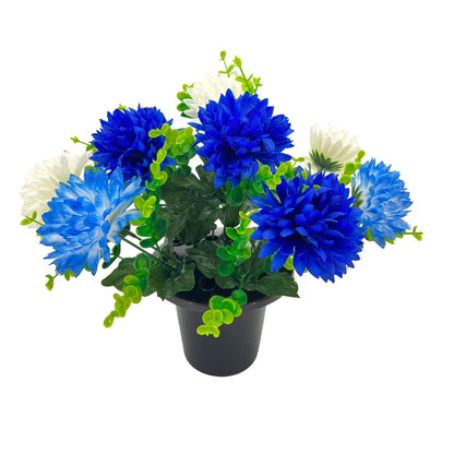 Blue and White Chrysanthemum Artificial Flower Graveside Memorial Arrangement