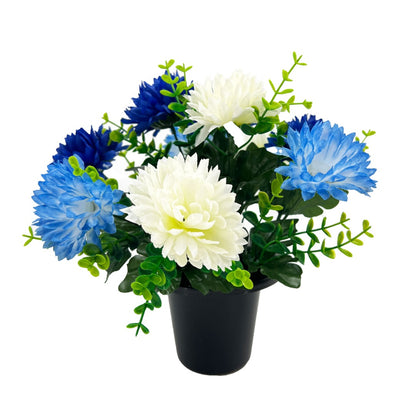 Blue and White Chrysanthemum Artificial Flower Graveside Memorial Arrangement