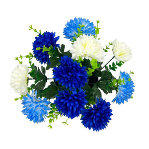 Blue and White Chrysanthemum Artificial Flower Graveside Memorial Arrangement