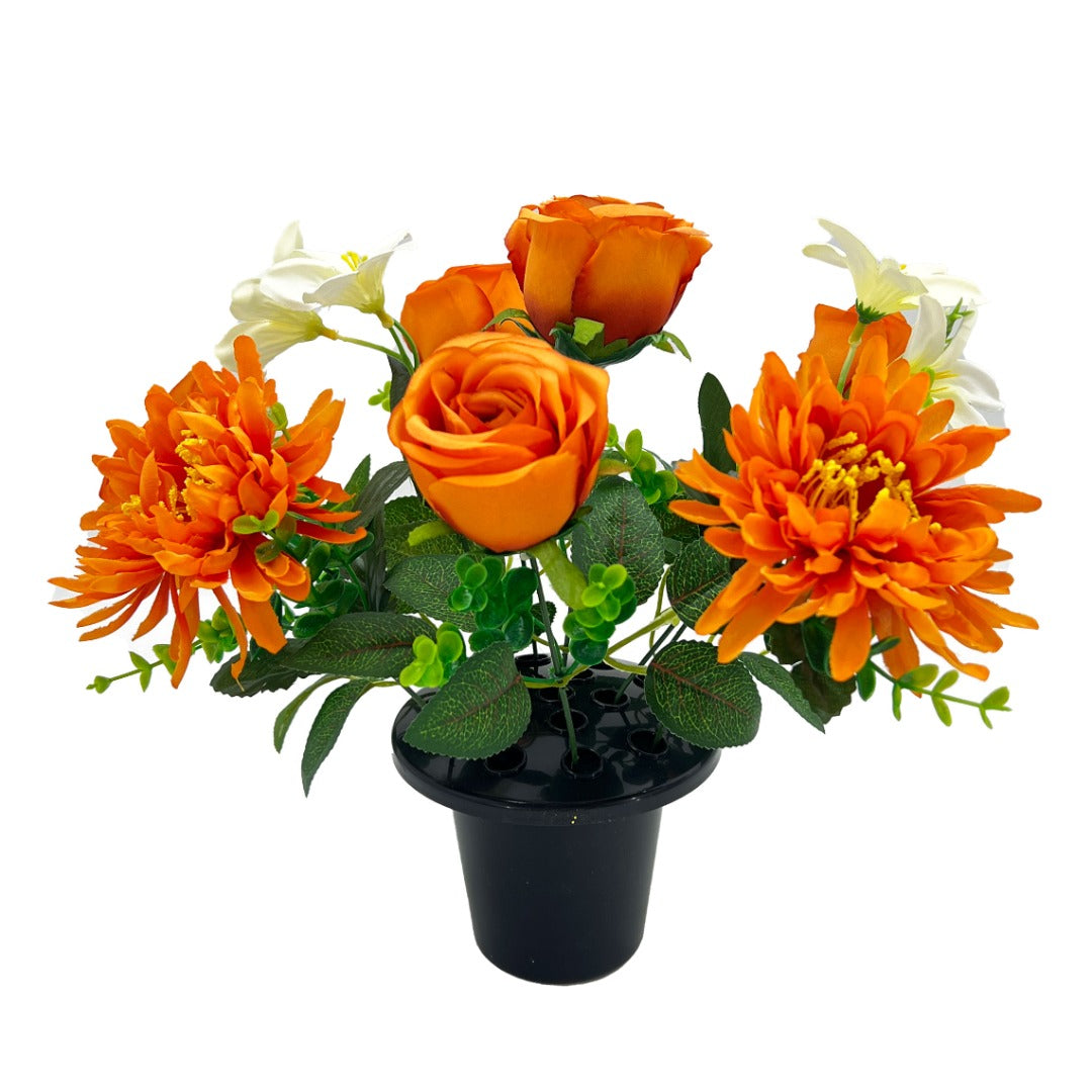 Orange White Rose Artificial Flower Graveside Memorial Arrangement